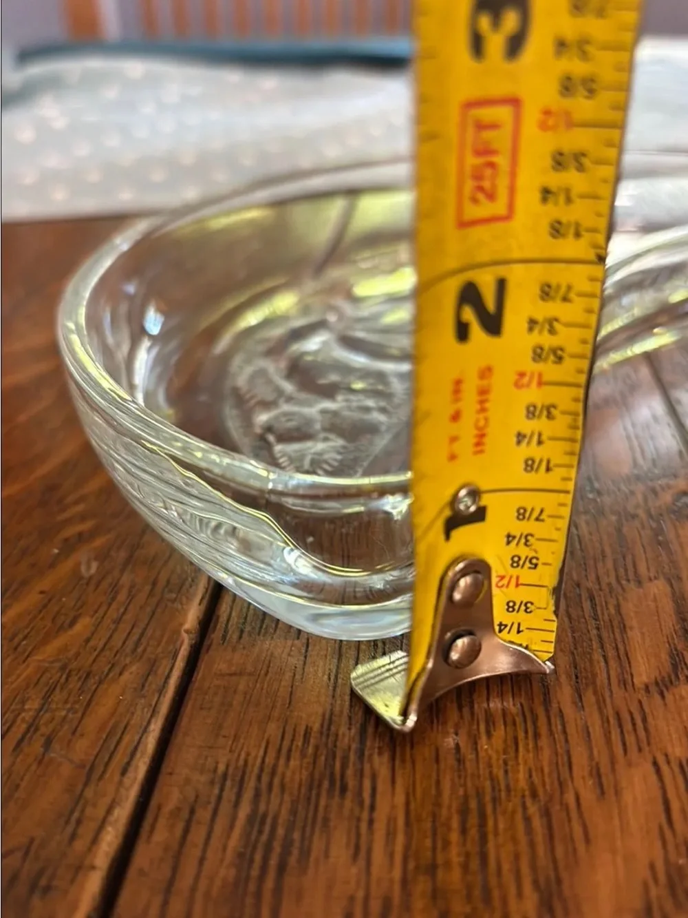 Vintage clear crescent shaped glass side or bone dishe with fruit design